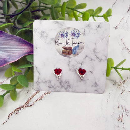 Red Rhinestone Heart Silver Key Post Doll Earrings • 2mm Post for 18 Inch Fashion Doll