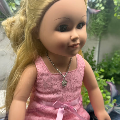 Clear Rhinestone Flower Pendant Doll Necklace • 18” Fashion Doll Jewelry