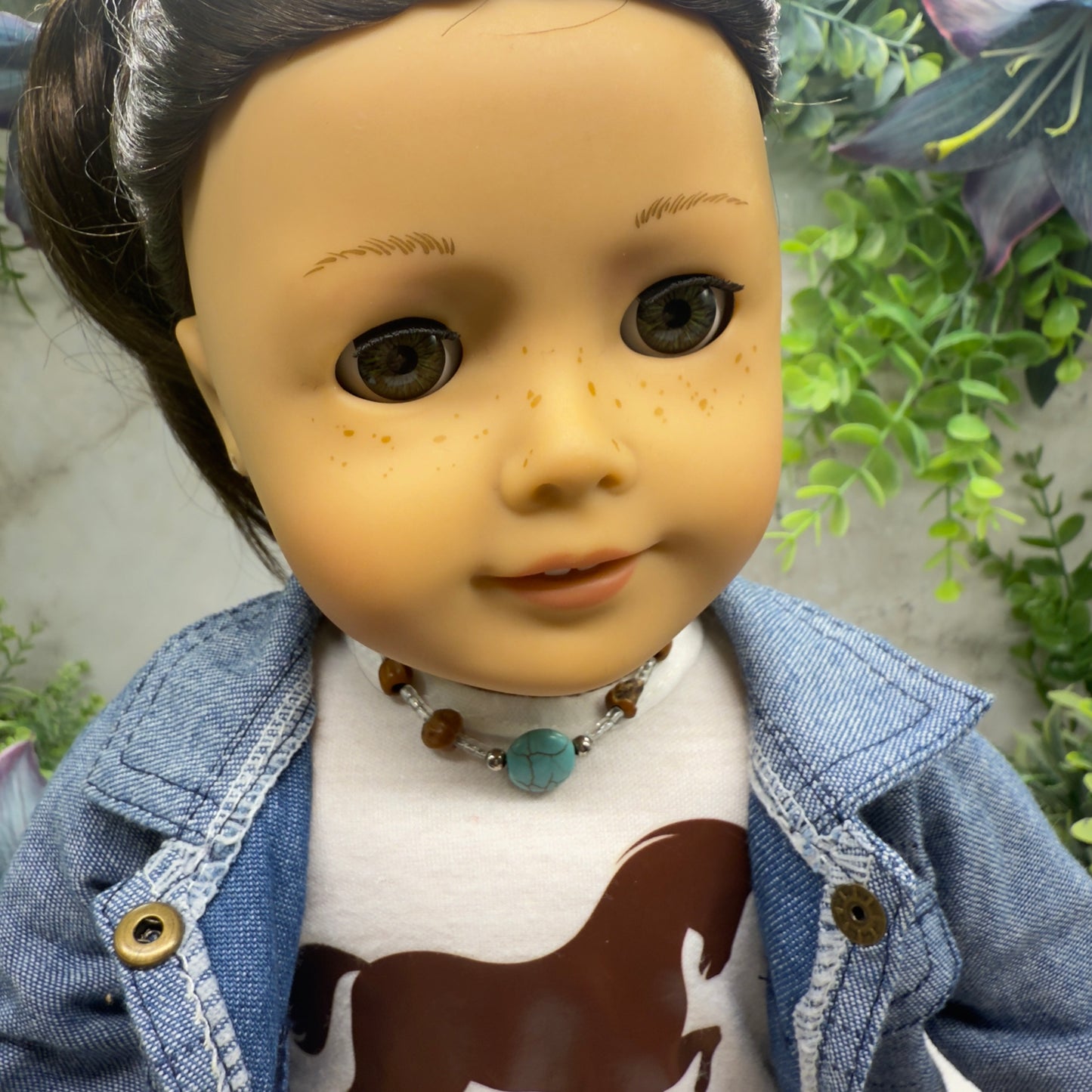 Turquoise Blue Brown Clear Beaded Western Look Doll Necklace • 18 Inch Fashion Doll Jewelry