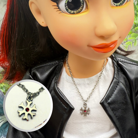 Silver Snowflake Red Rhinestone Doll Necklace Christmas • 18 Inch Fashion Doll Jewelry