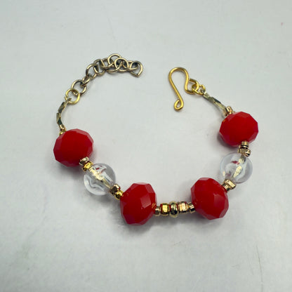 Red Clear Acrylic Crystal Bead Gold Doll Bracelet • 18 Inch Fashion Doll Jewelry