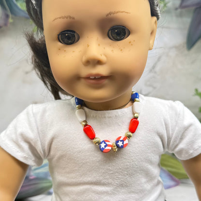 Red White Blue Beaded Flag Charm Doll Necklace for 18 Inch Fashion Doll