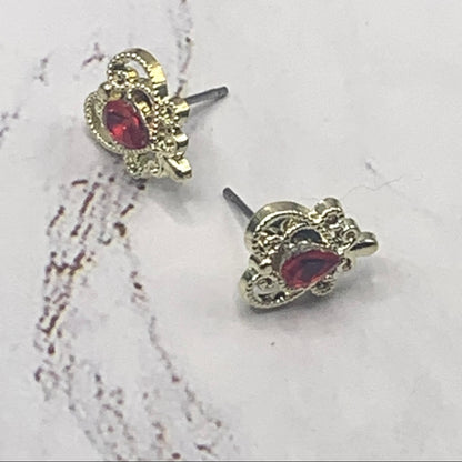 Gold Filigree Red Rhinestone Heart Post Doll Earrings • 18 Inch Doll Jewelry