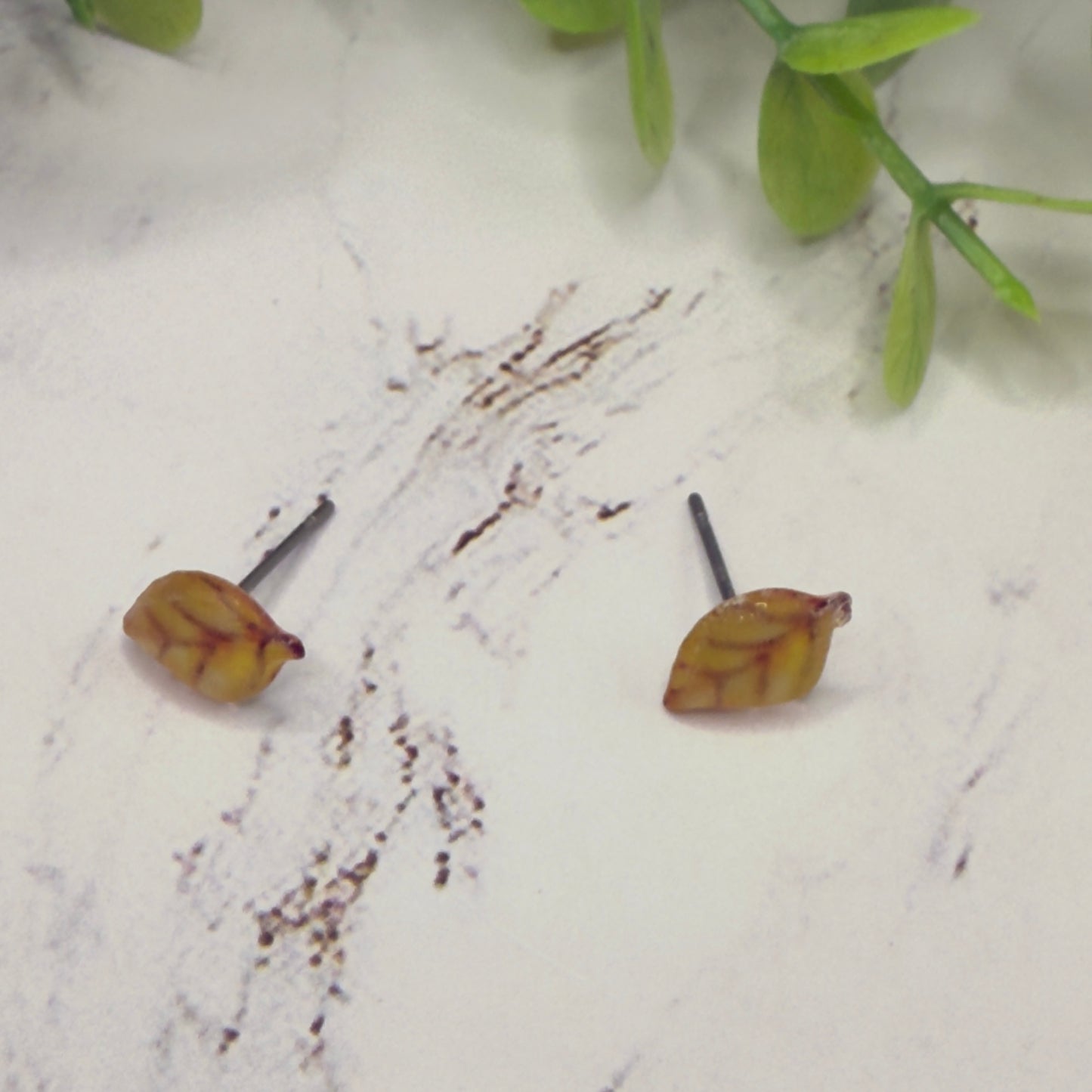 Golden Yellow Autumn Fall Leaf Post Doll Earrings • 18 Inch Fashion Doll Jewelry