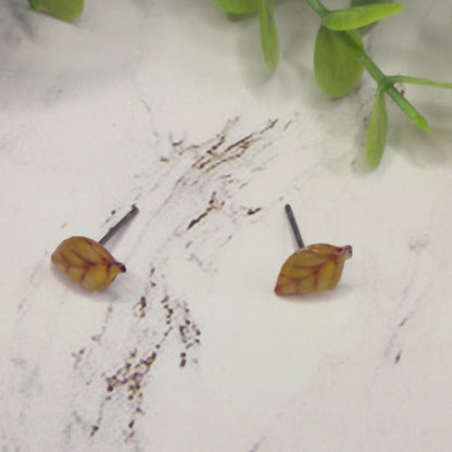 Golden Yellow Autumn Fall Leaf Post Doll Earrings • 18 Inch Fashion Doll Jewelry