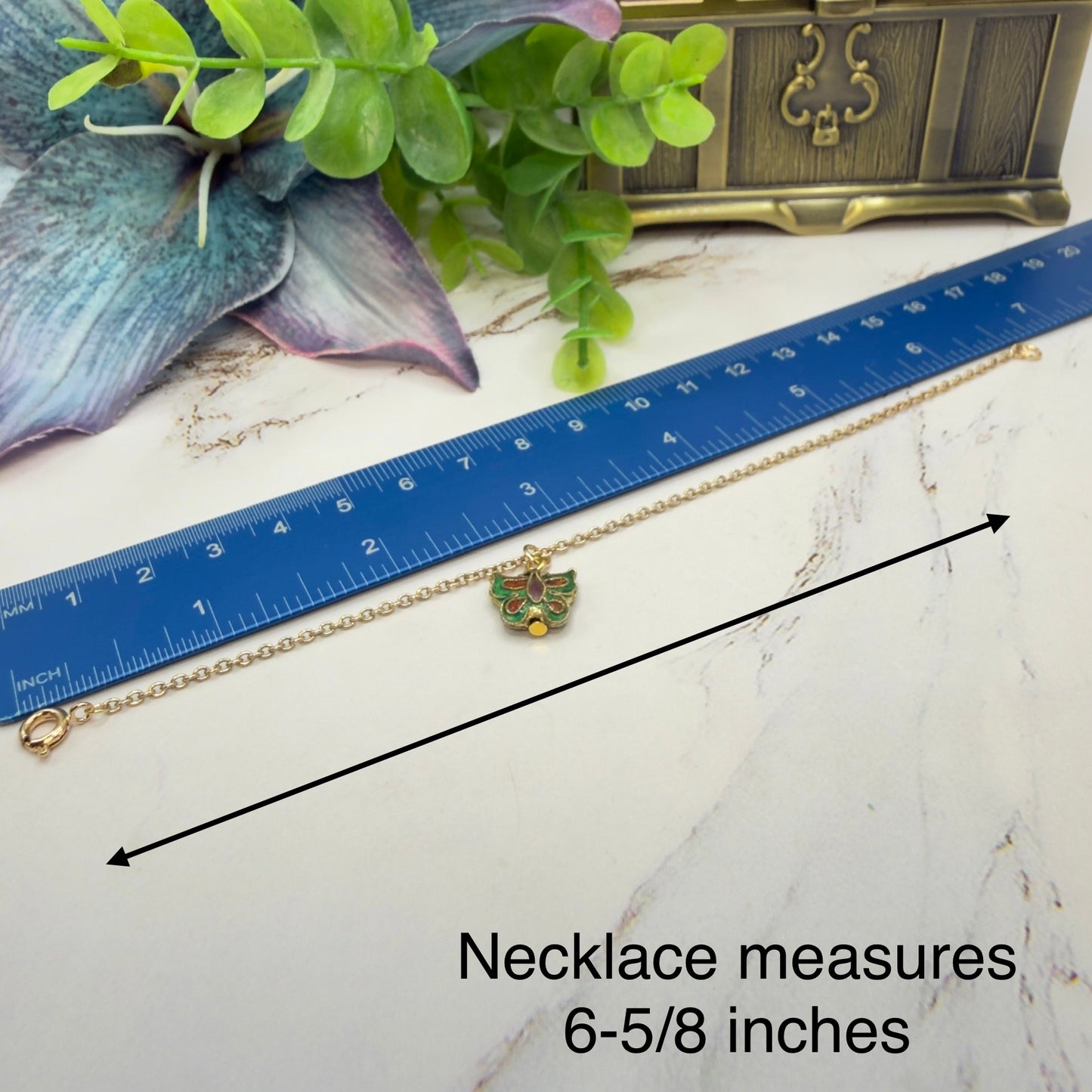Green Multi Color Enamel Detail Butterfly Charm Gold Doll Necklace • 18 Inch Fashion Doll Jewelry