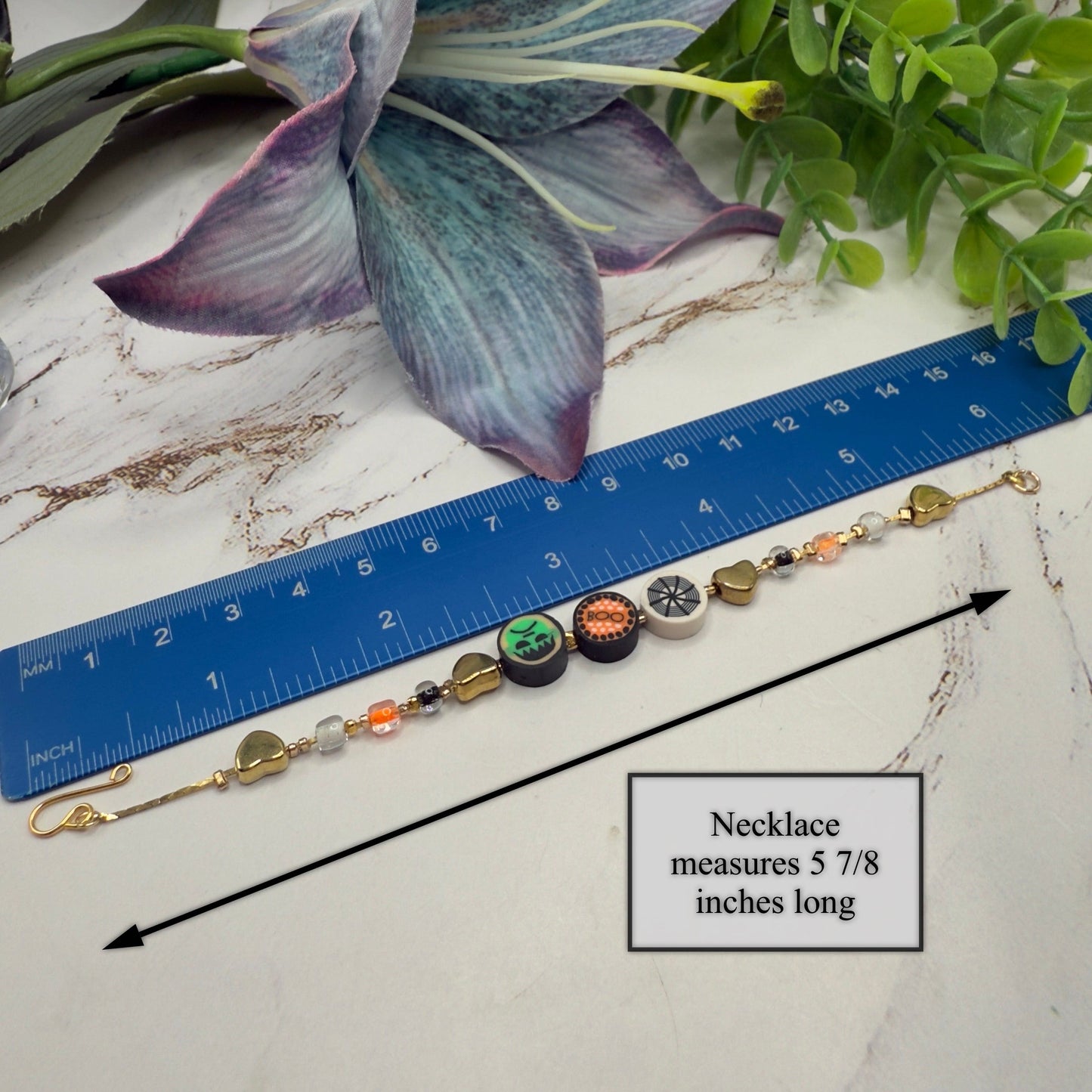 Halloween Boo Spider Web Frankenstein Acrylic Silicone Beaded Doll Necklace and Earrings Set • 18 Inch Fashion Doll Jewelry