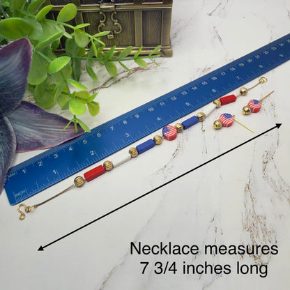 Red White Blue Beaded American Flag Charm Doll Necklace & Earrings Set for 18 Inch Fashion Doll