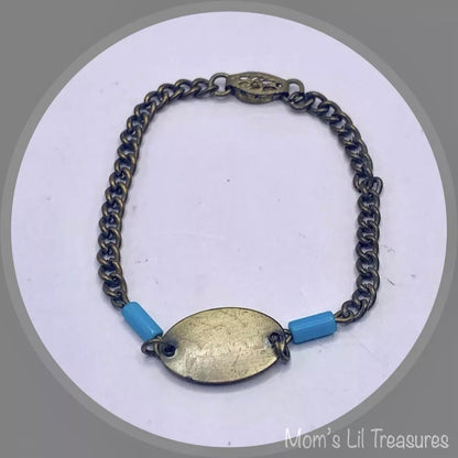 Turquoise Blue Brass Gold Oval Pendant Necklace for 14 inch Wellie Wisher Doll
