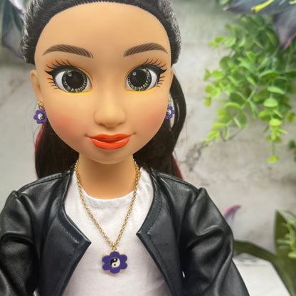 Yin-Yang Purple Flower Charm Doll Necklace &  Earrings • 18 Inch Fashion Doll Jewelry