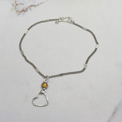 Yellow Orange Crystal Silver Open Heart Charm Doll Necklace • 18 Inch Fashion Doll Jewelry