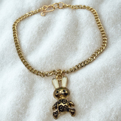 Bunny White & Black Enamel Detail Charm Doll Necklace Easter • 18 Inch Fashion Doll Jewelry