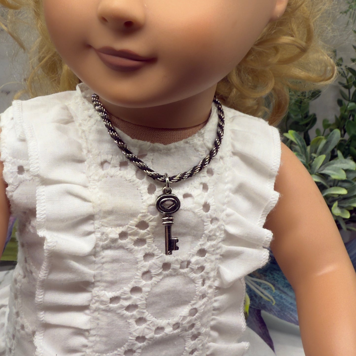 Black Silver Rope Chain Key Charm Doll Necklace• 18 Inch Fashion Doll Jewelry