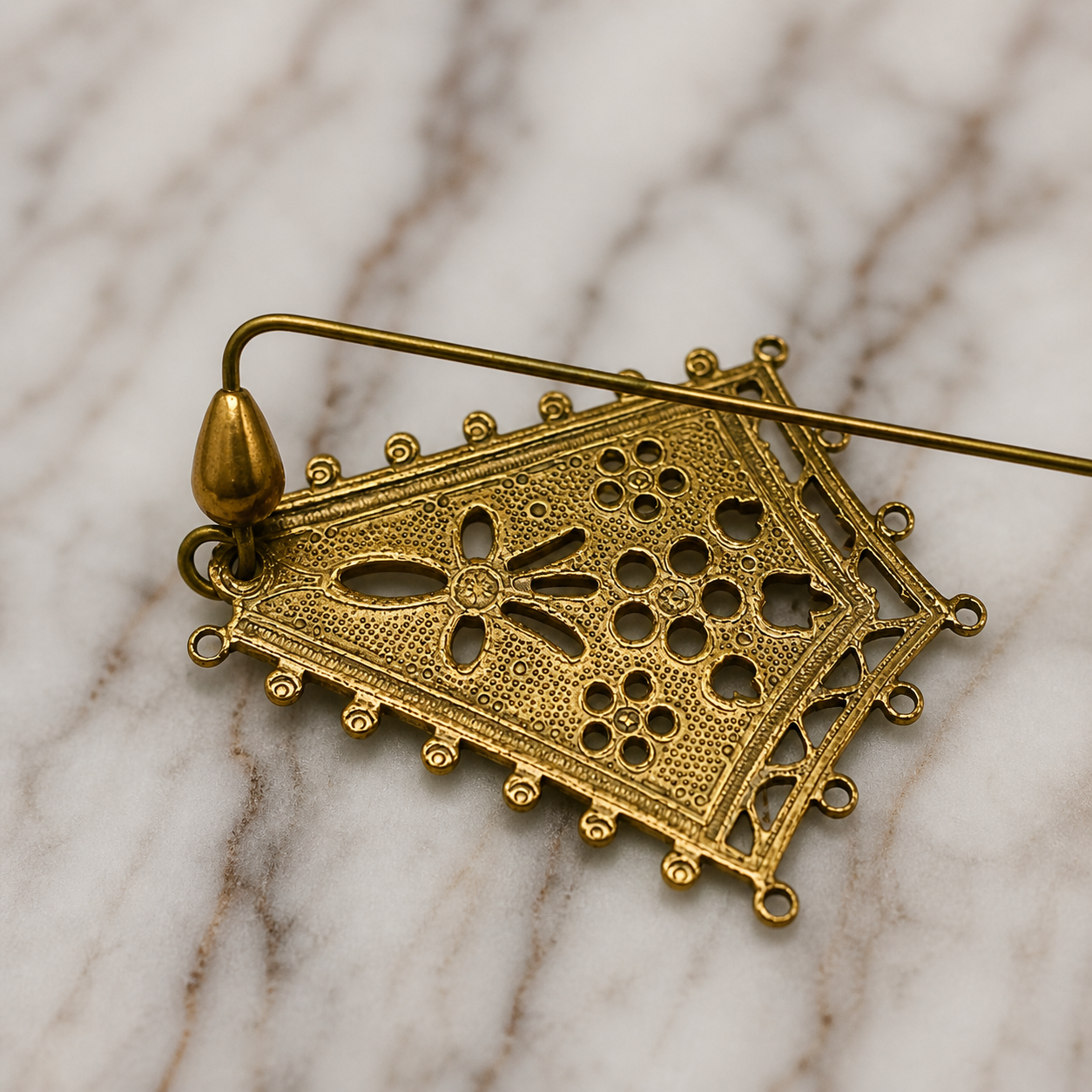 Floral Design Metal Dangle -  Gold Tone - 5” Pin • Hatpin - Stick Pin