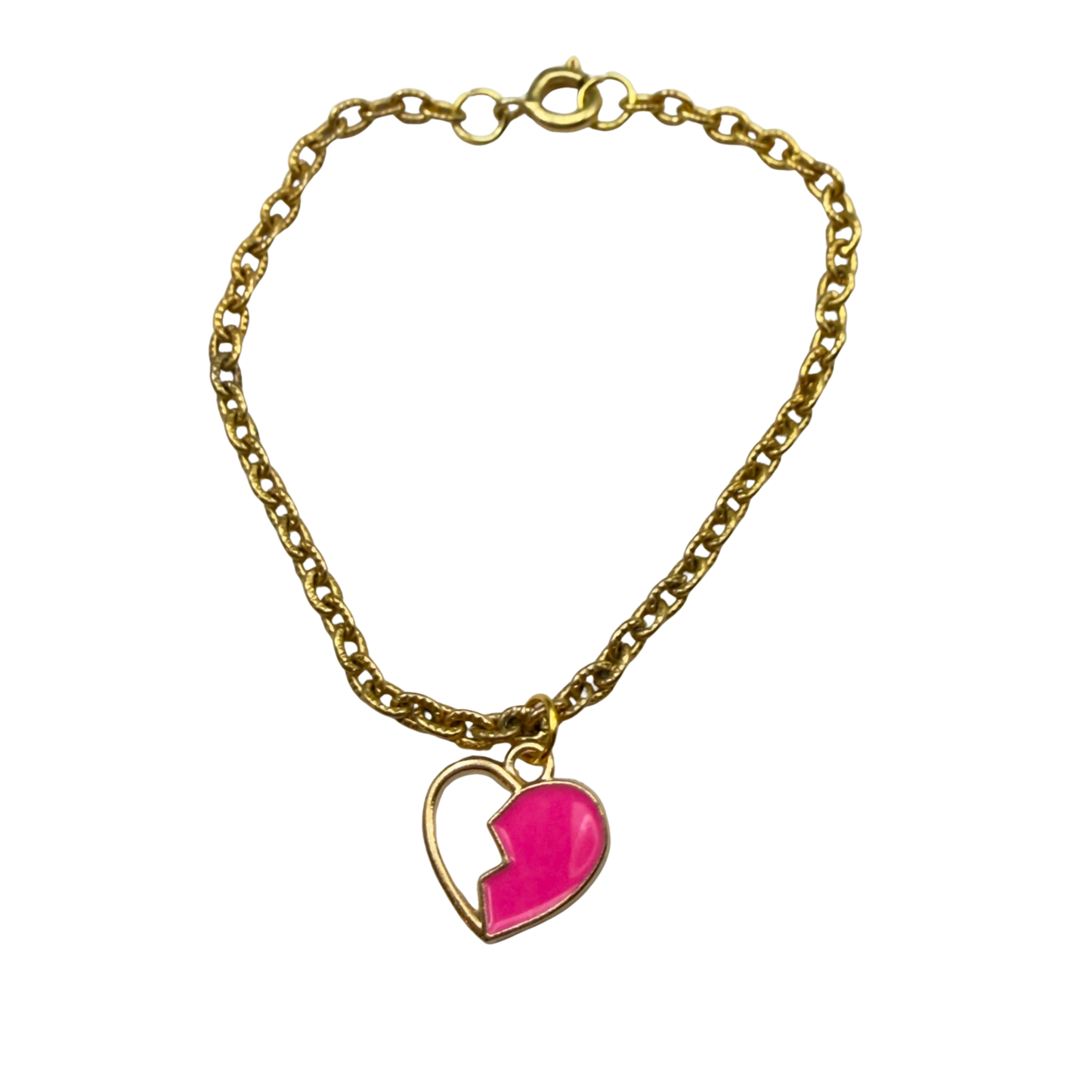 Pink Broken Heart Pendant Gold Chain Doll Necklace • 18 Inch Fashion Doll Jewelry