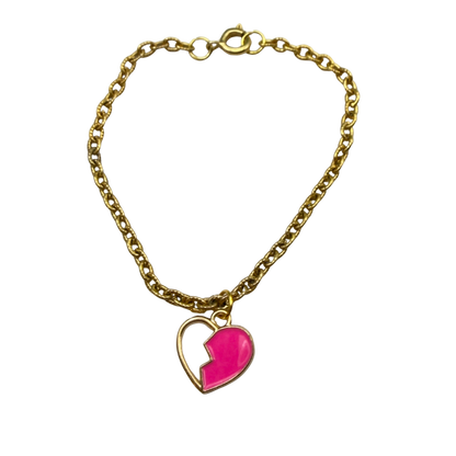 Pink Broken Heart Pendant Gold Chain Doll Necklace • 18 Inch Fashion Doll Jewelry