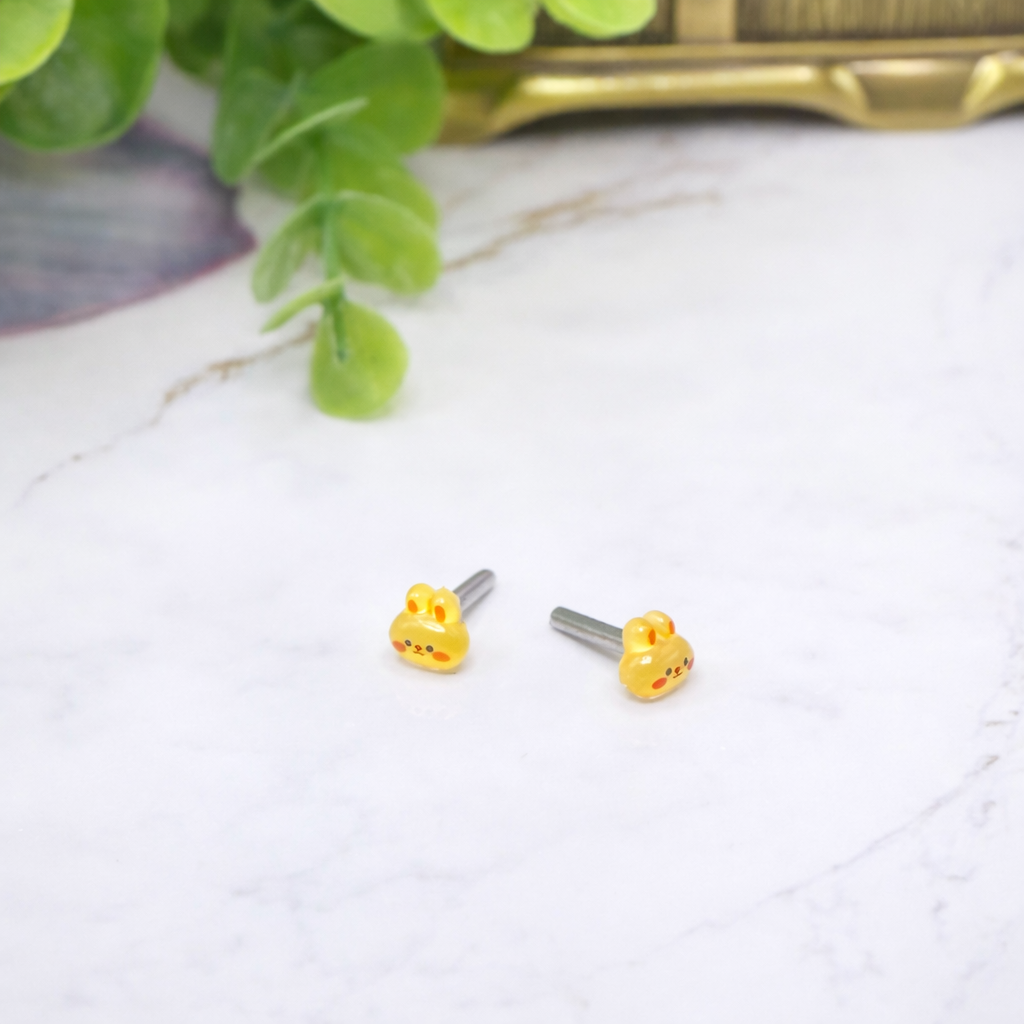 Yellow Bunny Easter Post Doll Earrings • 2mm Post for 18 Inch Fashion Doll