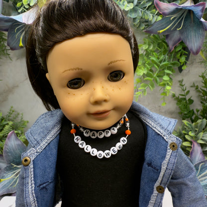 Happy Halloween Acrylic Beaded Silver Doll Necklace • 18 Inch Fashion Doll Jewelry