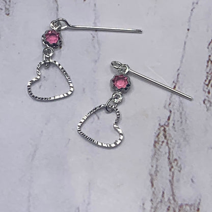 Silver Heart Pink Crystal Silver Doll Necklace Earring Set for 14” Wellie Wisher