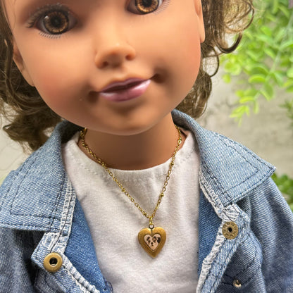Dog Bulldog Puppy Photo Heart Locket Doll Necklace • 18 Inch Fashion Doll Jewelry