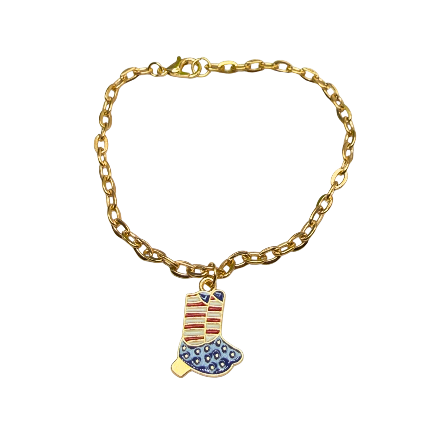 Red White Blue Flag Cowboy Boots Charm Gold Chain Doll Necklace for 18 Inch Fashion Doll