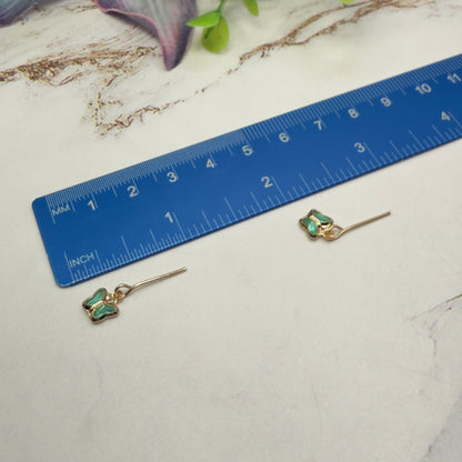 Teal Crystal Butterfly Charm Gold Oval Link Doll Necklace & Earrings • 14 Inch Fashion Doll Jewelry