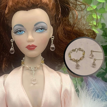 Crystal Acrylic Dangle Doll Necklace Earrings Set • 16” Fashion Doll Jewelry