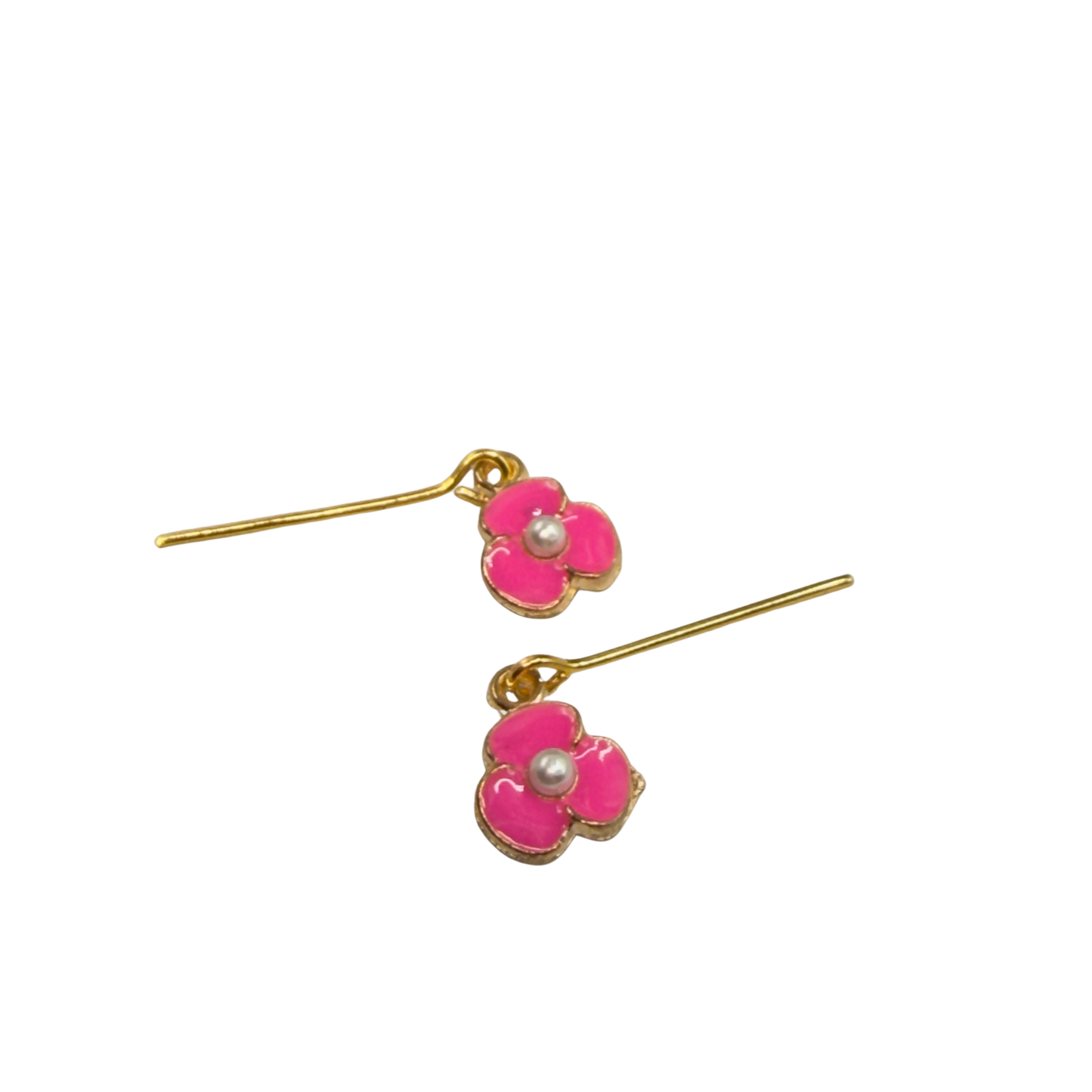 Vibrant Pink Enamel Inlay Flower Pearl Center Dangle Doll Earrings • 18 Inch Fashion Doll Jewelry