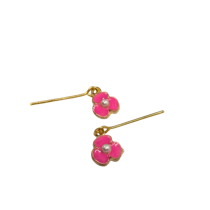 Vibrant Pink Enamel Inlay Flower Pearl Center Dangle Doll Earrings • 18 Inch Fashion Doll Jewelry