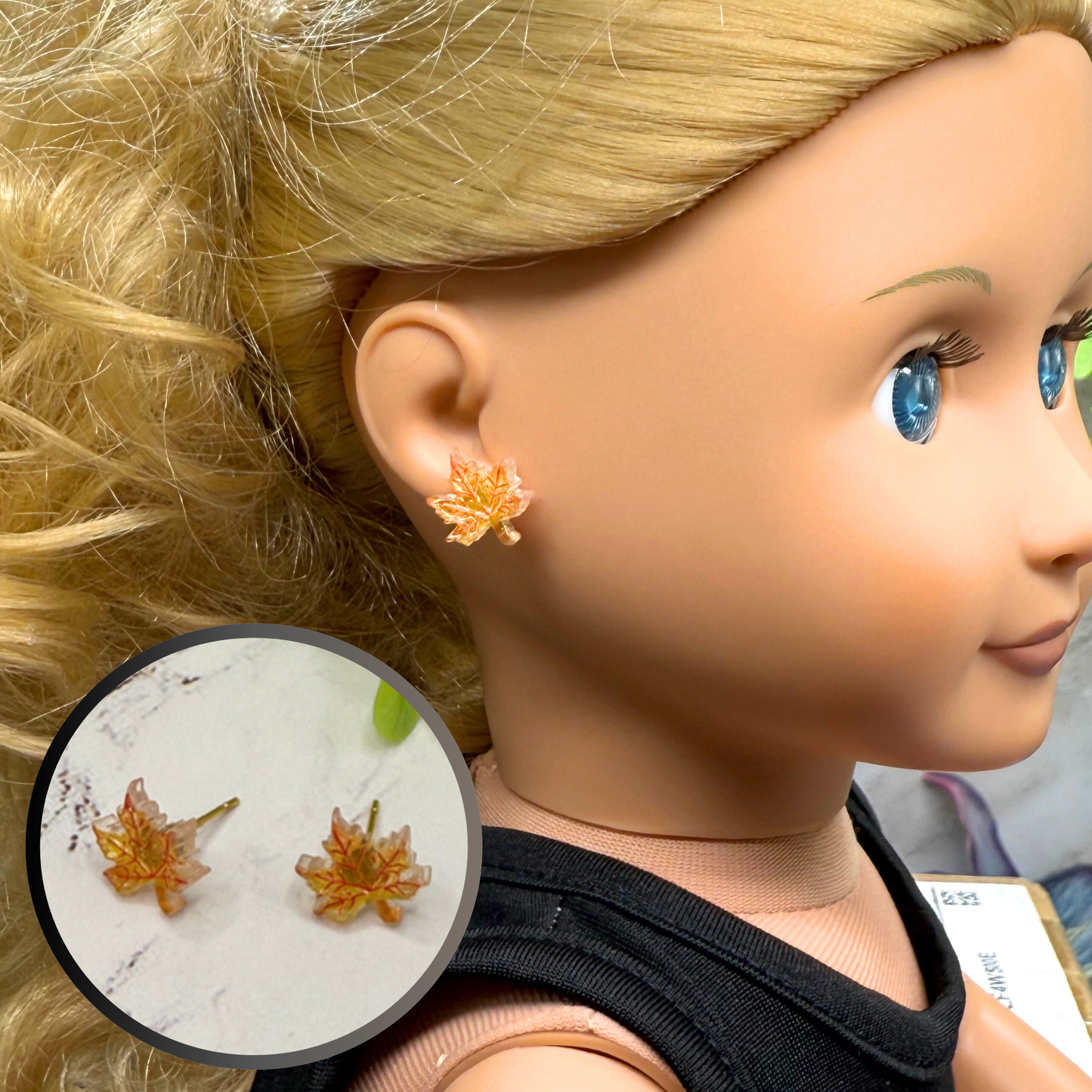 Autumn Fall Maple Leaf Doll Earrings • 18 Inch Fashion Doll Jewelry