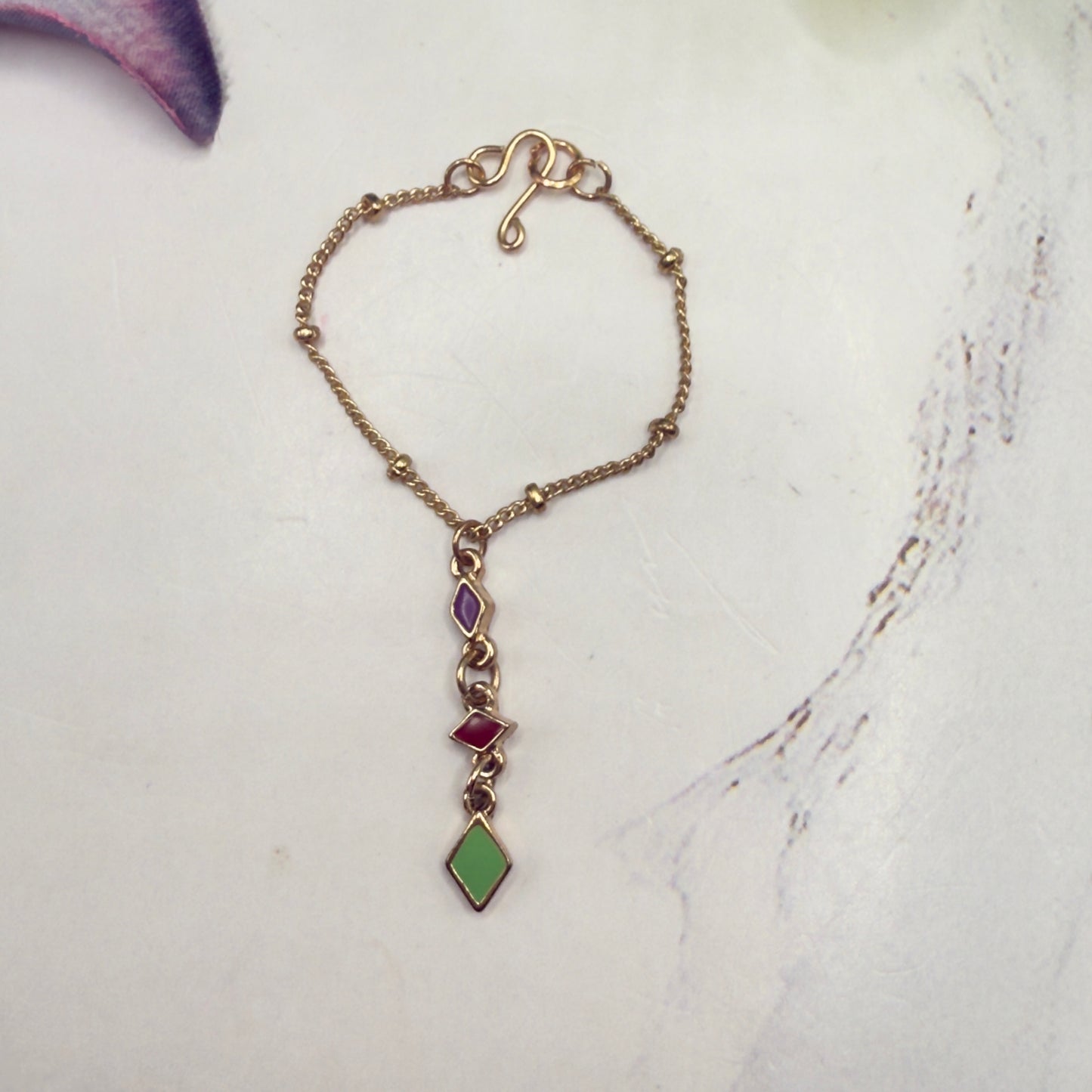 Multi Color Diamond Charm Y-Drop Gold Doll Necklace • 16 Inch Doll Jewelry