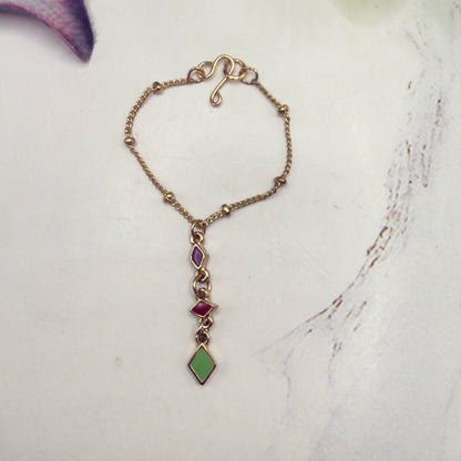 Multi Color Diamond Charm Y-Drop Gold Doll Necklace • 16 Inch Doll Jewelry