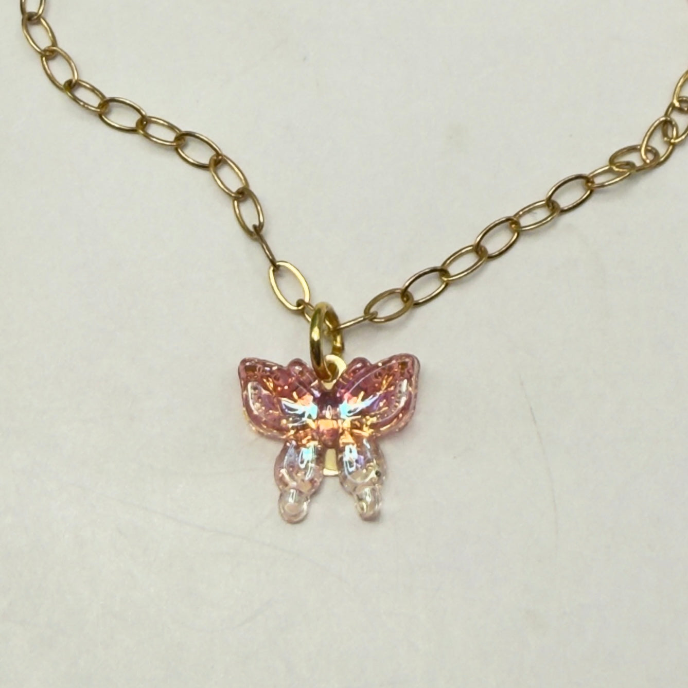 Pink Acrylic Butterfly Charm Gold Chain Doll Necklace • 18 Inch Fashion Doll Jewelry