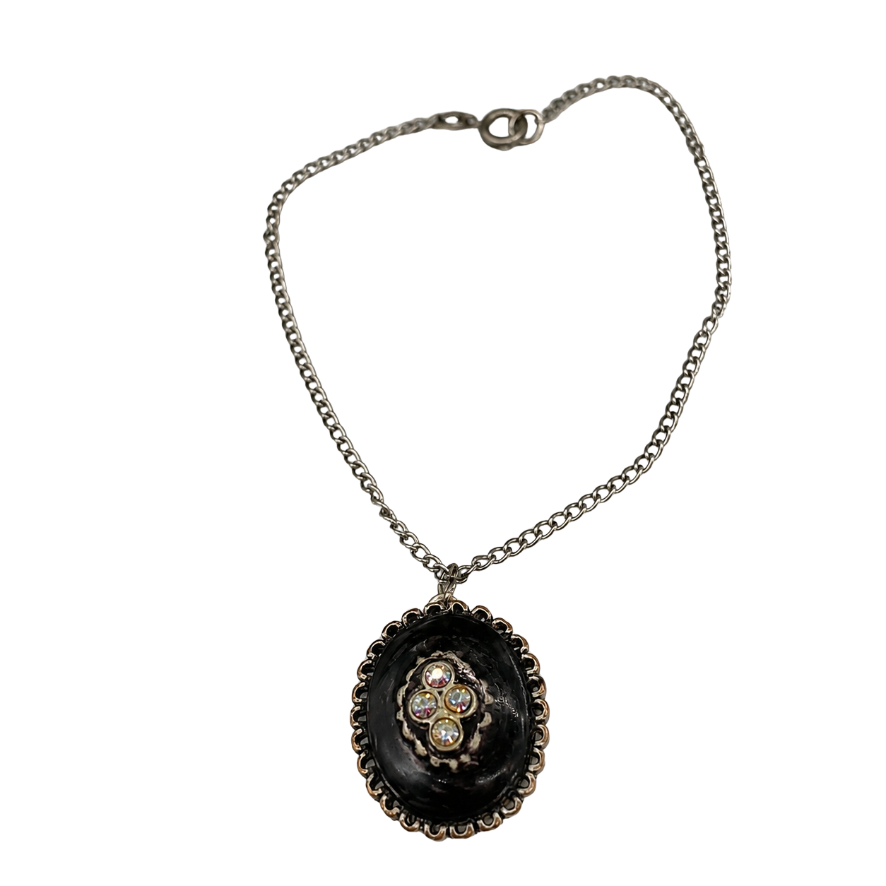 Oval Black Locket Rhinestone Detail Doll Necklace • 18 Inch Fashion Doll Jewelry