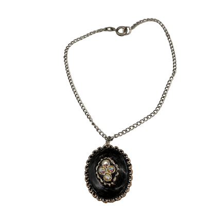 Oval Black Locket Rhinestone Detail Doll Necklace • 18 Inch Fashion Doll Jewelry