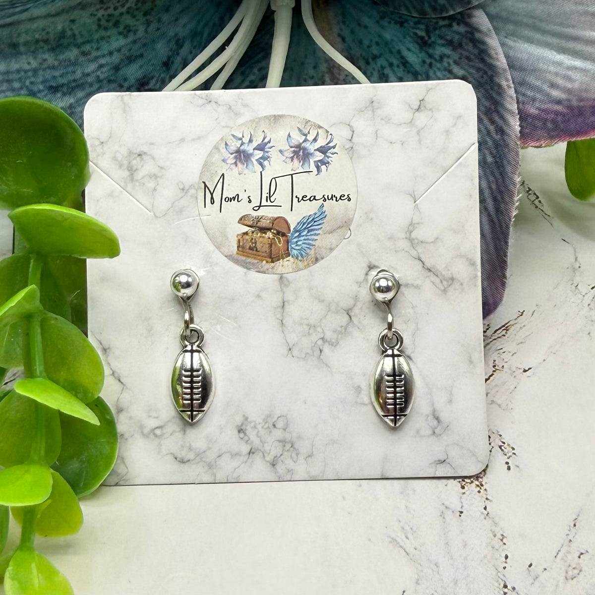 Silver Football Sports Charm 2mm Post Doll Earrings | for 18 Inch Dolls • American Girl