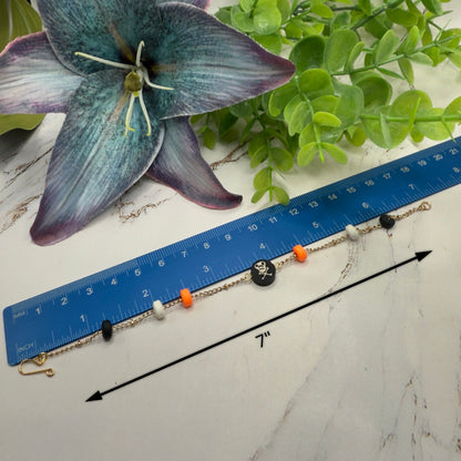 Skull Bones Halloween Silicone Beaded Gold Chain Doll Necklace • 18 Inch Fashion Doll Jewelry