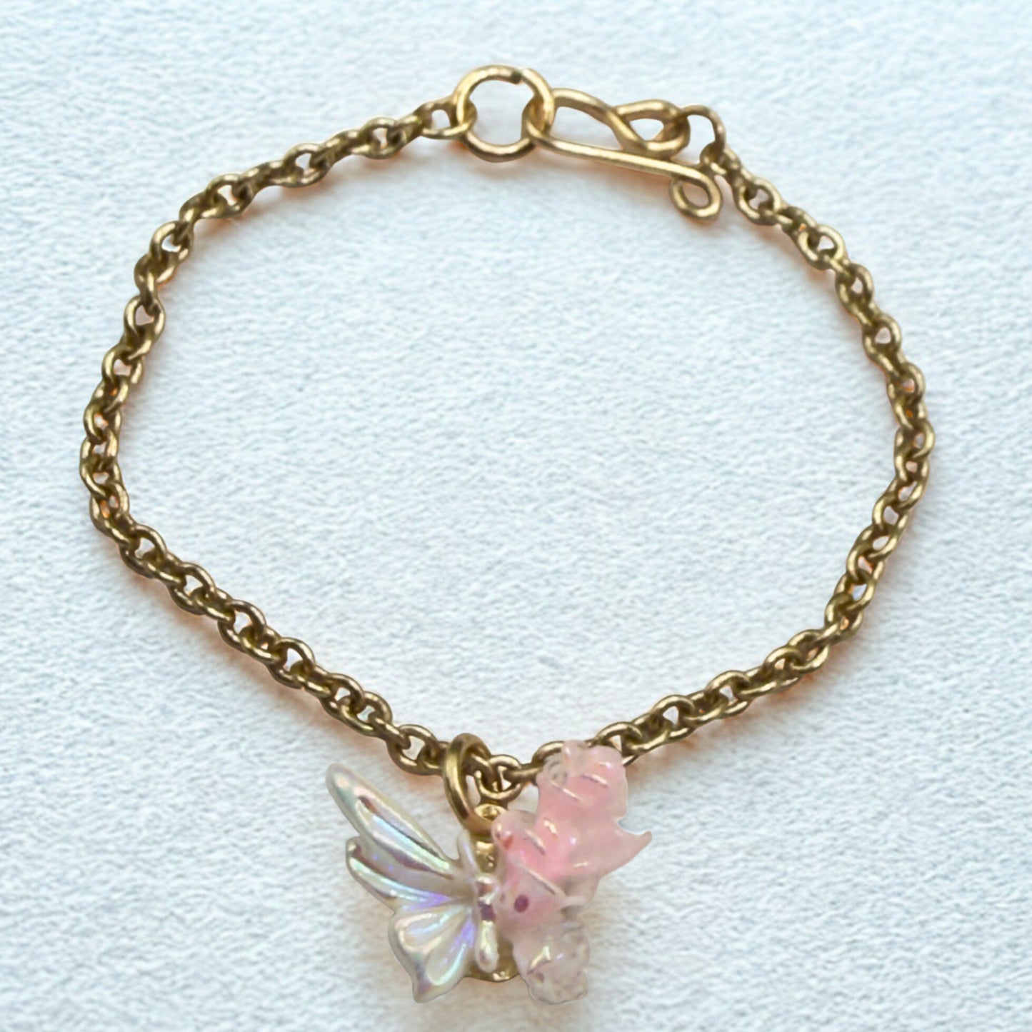 Pink & White Acrylic Butterfly Roses Charm Gold Chain Doll Necklace • 14 Inch Fashion Doll Jewelry