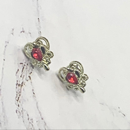 Gold Filigree Red Rhinestone Heart Post Doll Earrings • 18 Inch Doll Jewelry