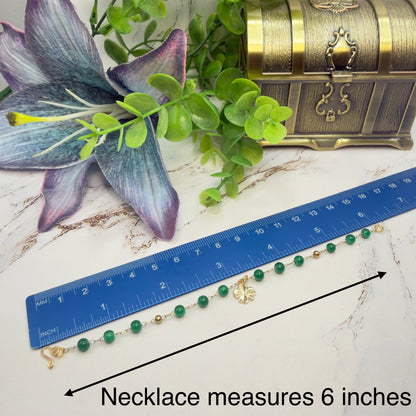 Green Beaded Chain Gold Clover Charm Doll Necklace & Earrings • 18 Inch Fashion Doll Jewelry