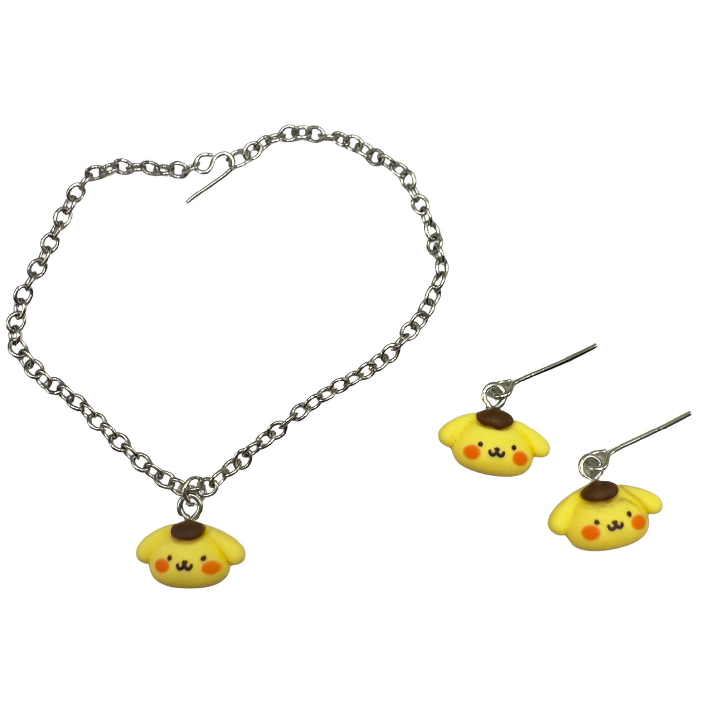 Pompompurin Sanrio Dog Charm Doll Necklace & Earrings Set • 18 Inch Fashion Doll Jewelry