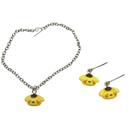 Pompompurin Sanrio Dog Charm Doll Necklace & Earrings Set • 18 Inch Fashion Doll Jewelry