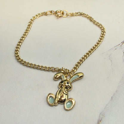 Floppy Ear Bunny Light Blue Enamel Detail Charm Gold Doll Necklace • 18 Inch Fashion Doll Jewelry