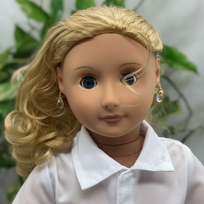 Clear Glass Teardrop Gold Filigree Doll Earrings • 18 Inch Fashion Doll Jewelry