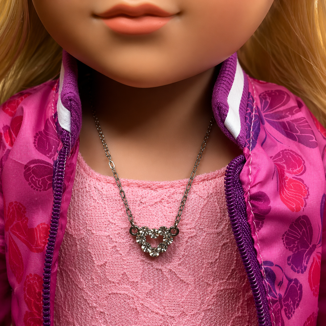Silver Chain Rhinestone Heart Pendant Doll Necklace for 18 Inch Fashion Doll Jewelry