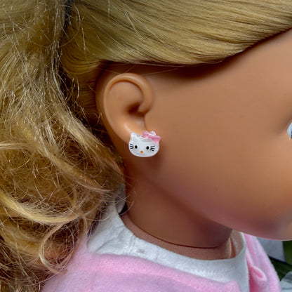Hello Cat Kitty Pink Bow Post Doll Earrings • 18 Inch Fashion Doll Jewelry