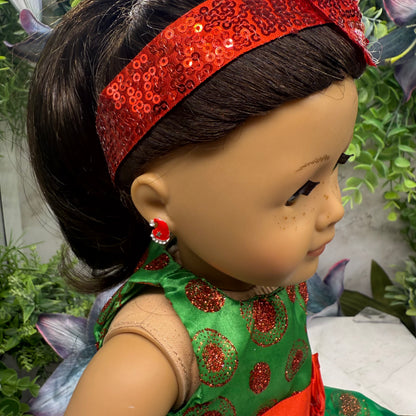 Red Sparkly Star Christmas Santa Hat Post Doll Earrings • 2mm Post for 18 Inch Fashion Doll