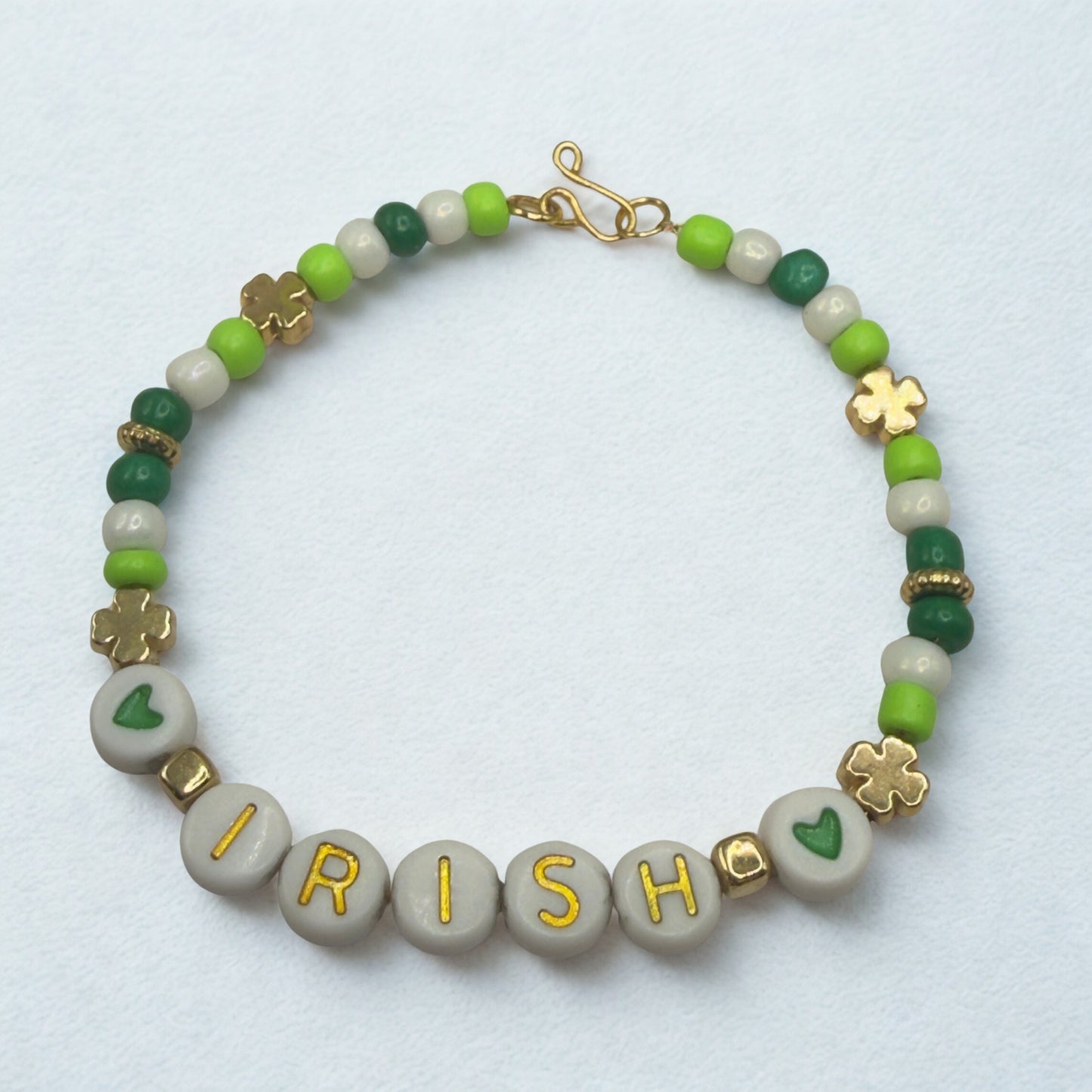 “IRISH” Green White Shamrock Beaded Doll Necklace • 18 Inch Fashion Doll Jewelry