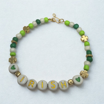 “IRISH” Green White Shamrock Beaded Doll Necklace • 18 Inch Fashion Doll Jewelry