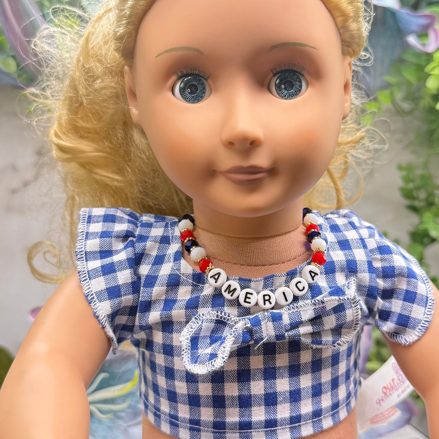 America Red White Blue Beaded Charm Doll Necklace for 18 Inch Fashion Doll